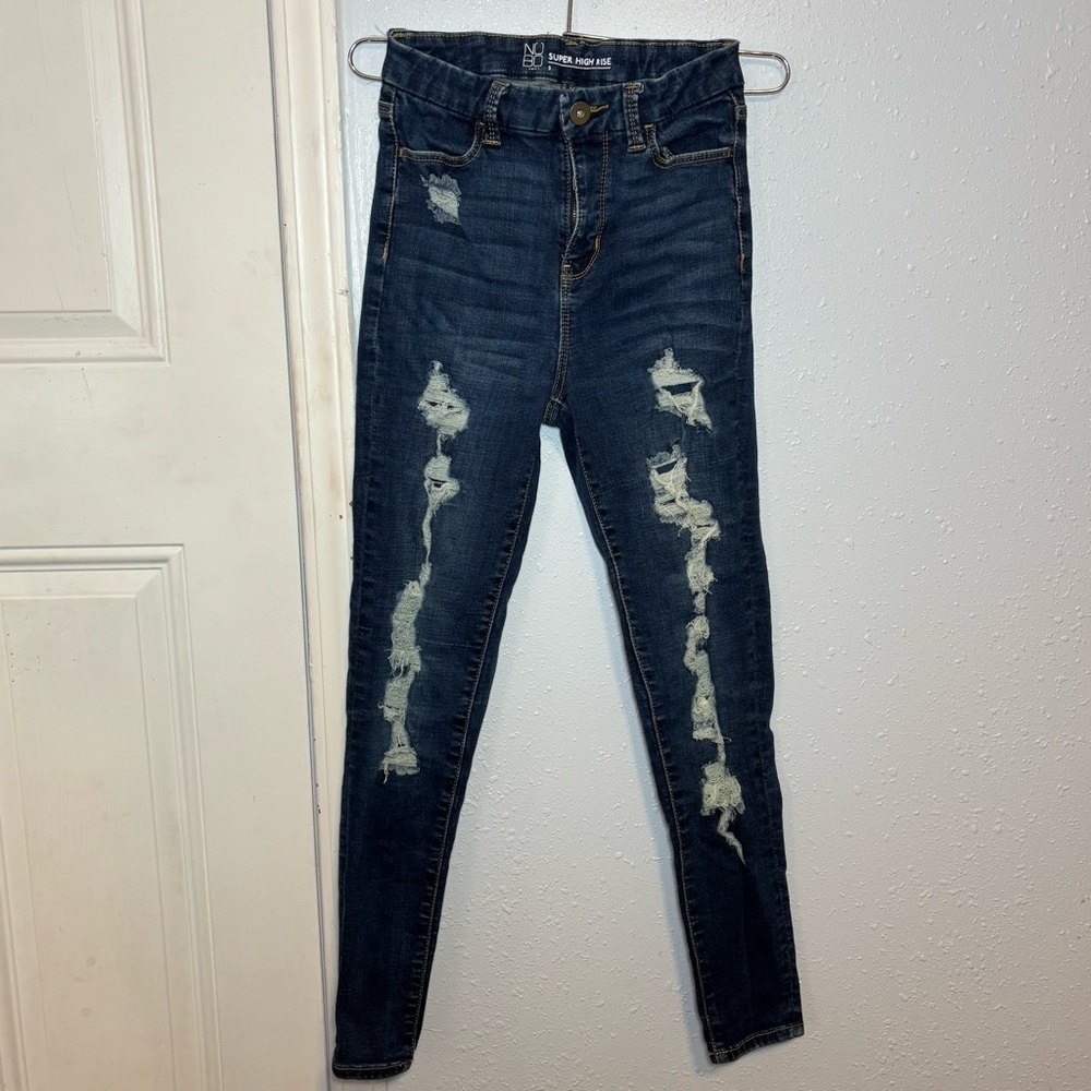 No Boundaries Dark Wash Distressed High-Rise Skinny Jeans